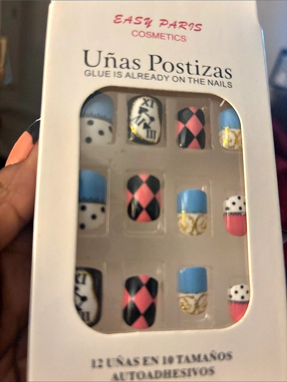 Easy Paris Uñas Postizas Blue & Pink Press-On Nails NWT